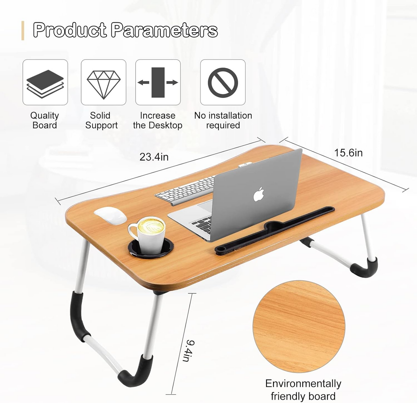 Wooden Folding Bed Table – Adjustable Portable Laptop & Camping Desk