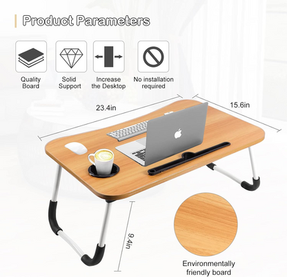 Wooden Folding Bed Table – Adjustable Portable Laptop & Camping Desk