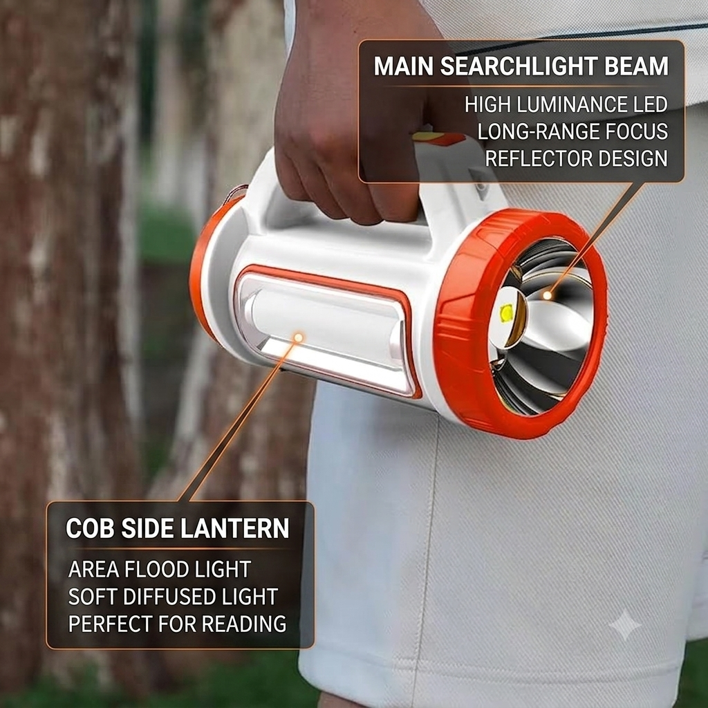 Portable LED Rechargeable Searchlight – High-Brightness Emergency & Outdoor Lantern
