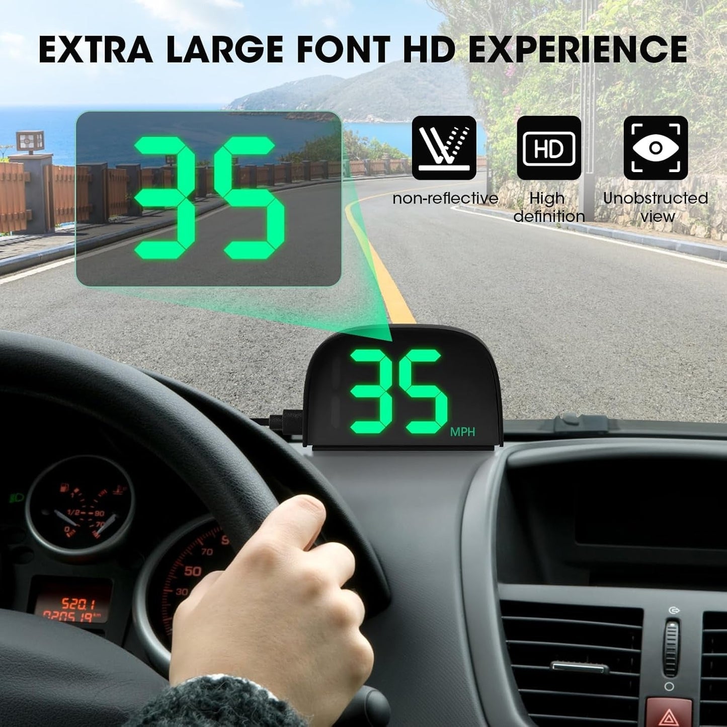 Universal Car HUD Head-Up Display – GPS Speedometer KMH/MPH
