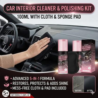 Car Interior Cleaner & Polishing Kit – 100ml with Cloth & Sponge Pad