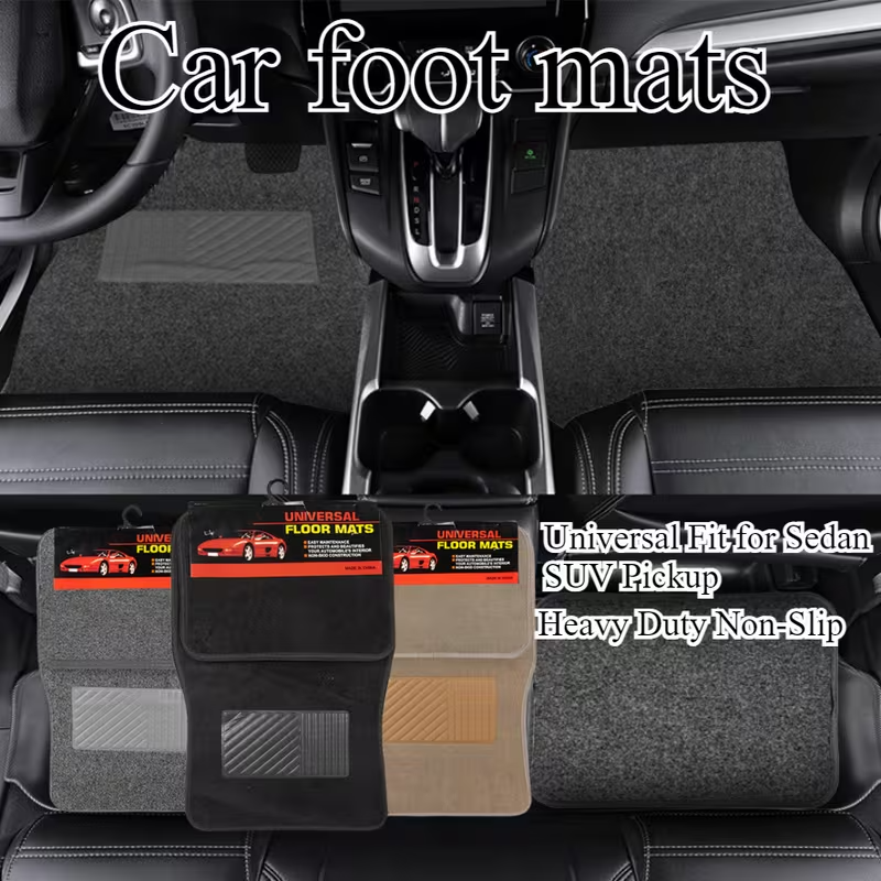 Universal Car Floor Mats – 4 Piece PVC Flocking Carpet Set