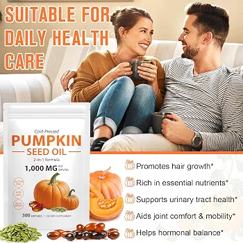 Pumpkin Seed Oil Capsules – Natural Beauty Supplement for Hair, Skin & Heart Wellness Support