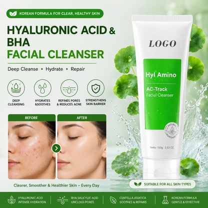 Hyaluronic Acid & BHA Facial Cleanser Korean Face Wash