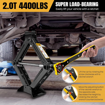 2 Ton Scissor Car Jack – Portable U Head Lift with Ratchet Wrench