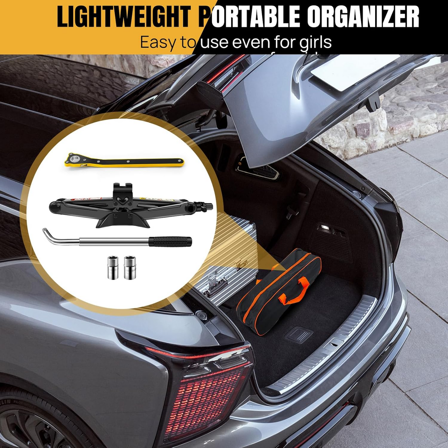 2 Ton Scissor Car Jack – Portable U Head Lift with Ratchet Wrench