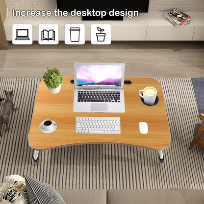 Wooden Folding Bed Table – Adjustable Portable Laptop & Camping Desk