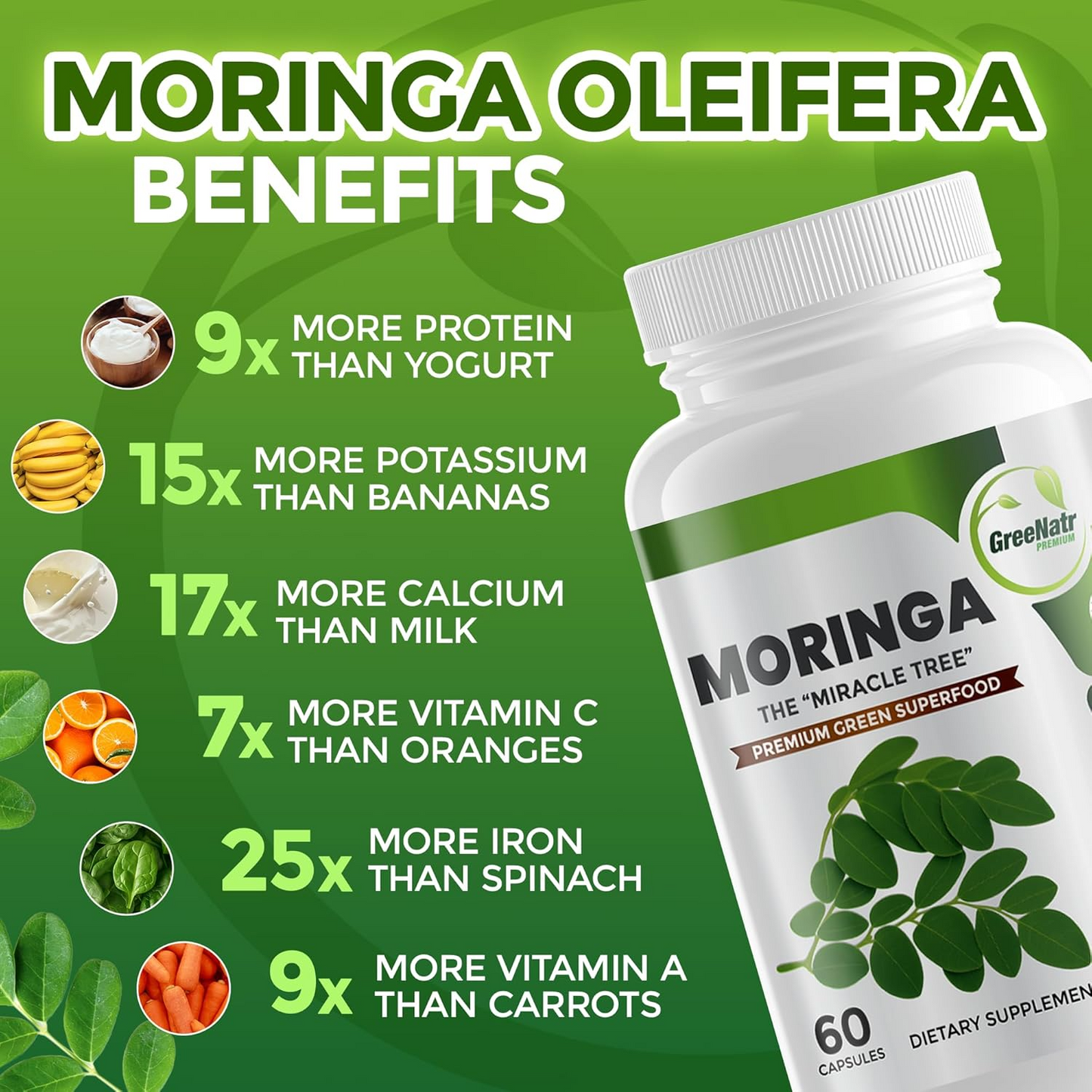 Moringa Leaf Capsules Natural Herbal Supplement