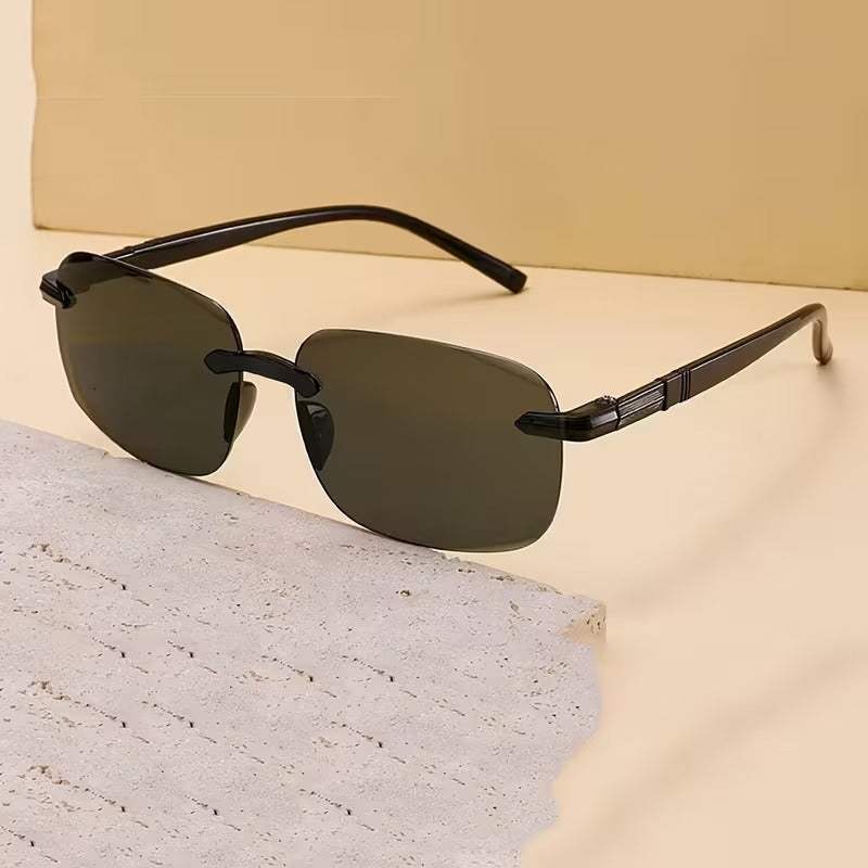Men’s Rimless Stone-Cut Edge Sunglasses – High-End UV Protection for Driving