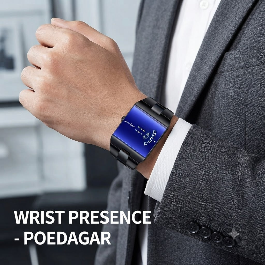 Men's Rectangular Stainless Steel Elegant Black Wristwatch