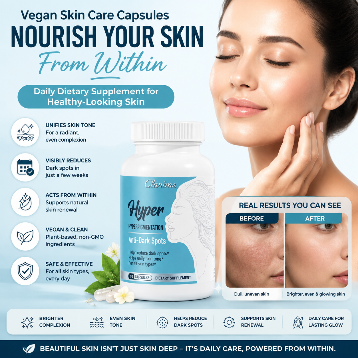 Vegan Skin Care Capsules – Daily Dietary Supplement for Healthy-Looking Skin