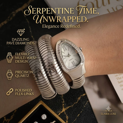 Women's Snake Head Quartz Watch – Luxury Diamond Accent Elastic Band Fashion Timepiece