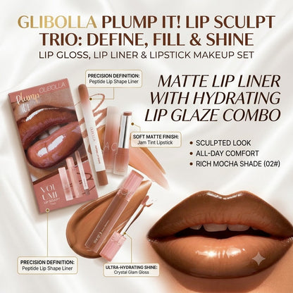 Lip Gloss, Lip Liner & Lipstick Makeup Set – Matte Lip Liner with Hydrating Lip Glaze Combo