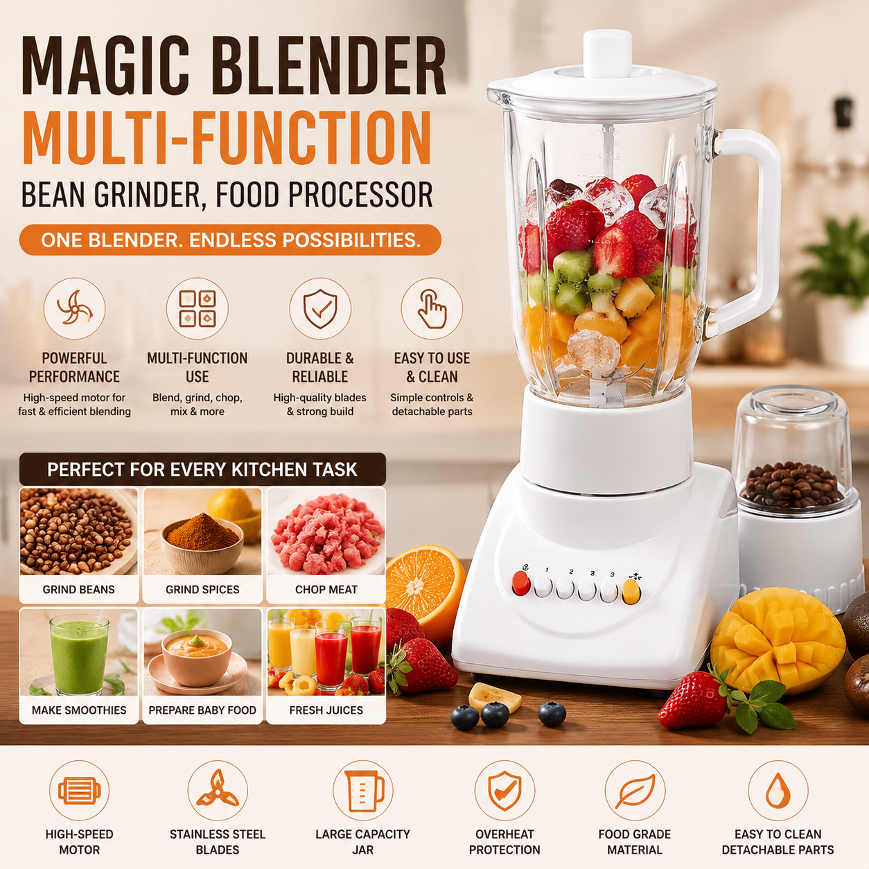Magic Blender Multi-Function Bean Grinder, Food Processor