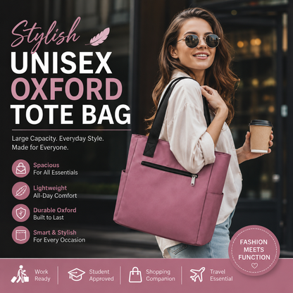 Stylish Unisex Oxford Tote Bag – Large Capacity Fashion Handbag with Polyester Lining