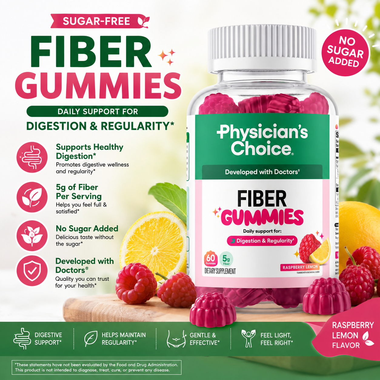 Sugar Free Fiber Gummies – Fiber Raspberry Lemon Flavor