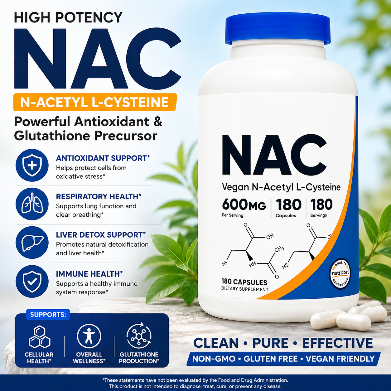 High Potency NAC Veg Capsules with Glutathione Precursor