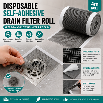 Disposable Drain Hair Catcher Stickers – Self-Adhesive Bathroom Floor Drain Filter Roll