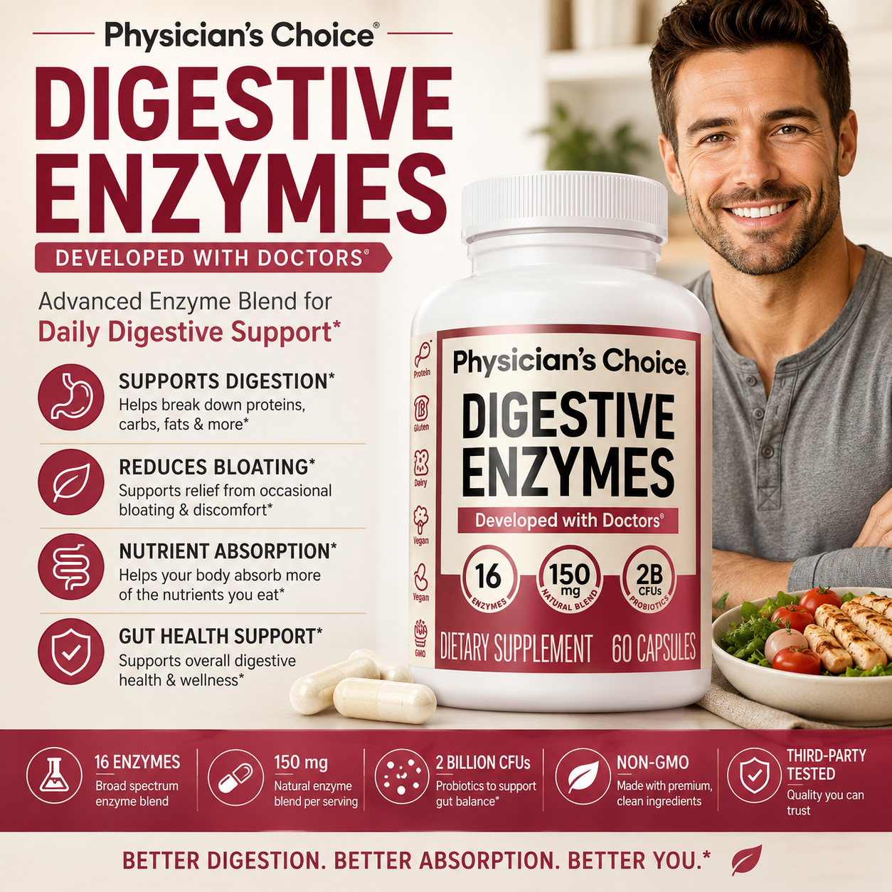 Digestive Enzymes with 16 Enzymes, Prebiotics & Probiotics – Dual-Action Daily Gut Health Support