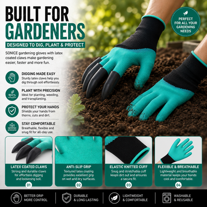 Garden Digging Gloves with Claws – Breathable Anti-Slip