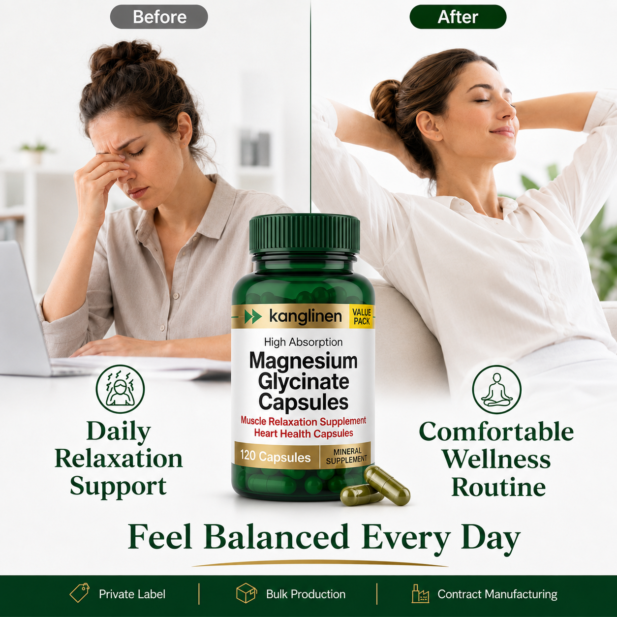 Adult Magnesium Glycinate Capsules – Daily Heart & Muscle Wellness Supplement