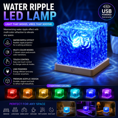 USB LED Water Ripple Lamp – Square Acrylic Multi-Color Ambient Light for Modern Home Décor
