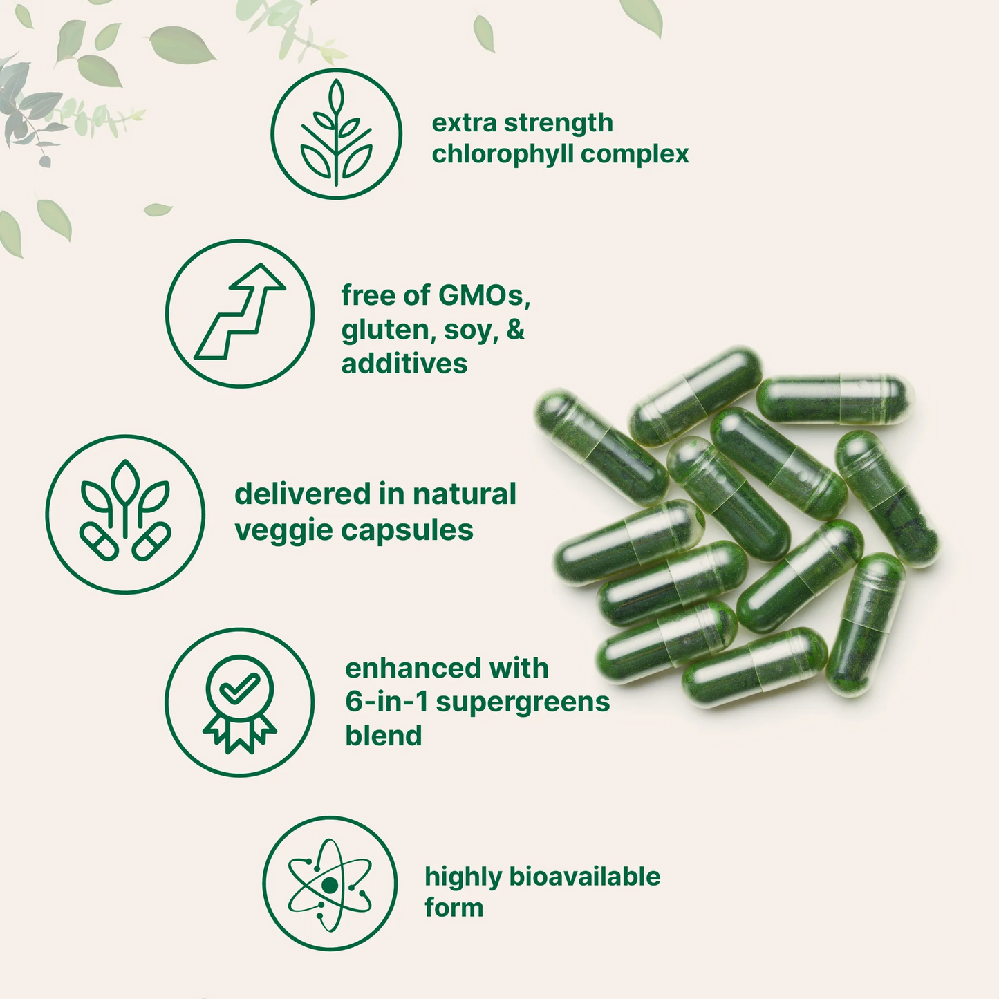 Chlorophyll Capsules Natural Green Supplement