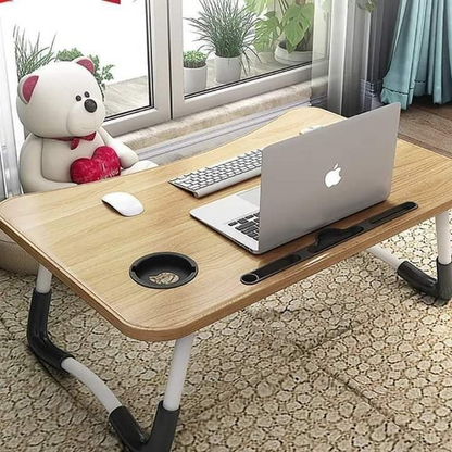 Wooden Folding Bed Table – Adjustable Portable Laptop & Camping Desk