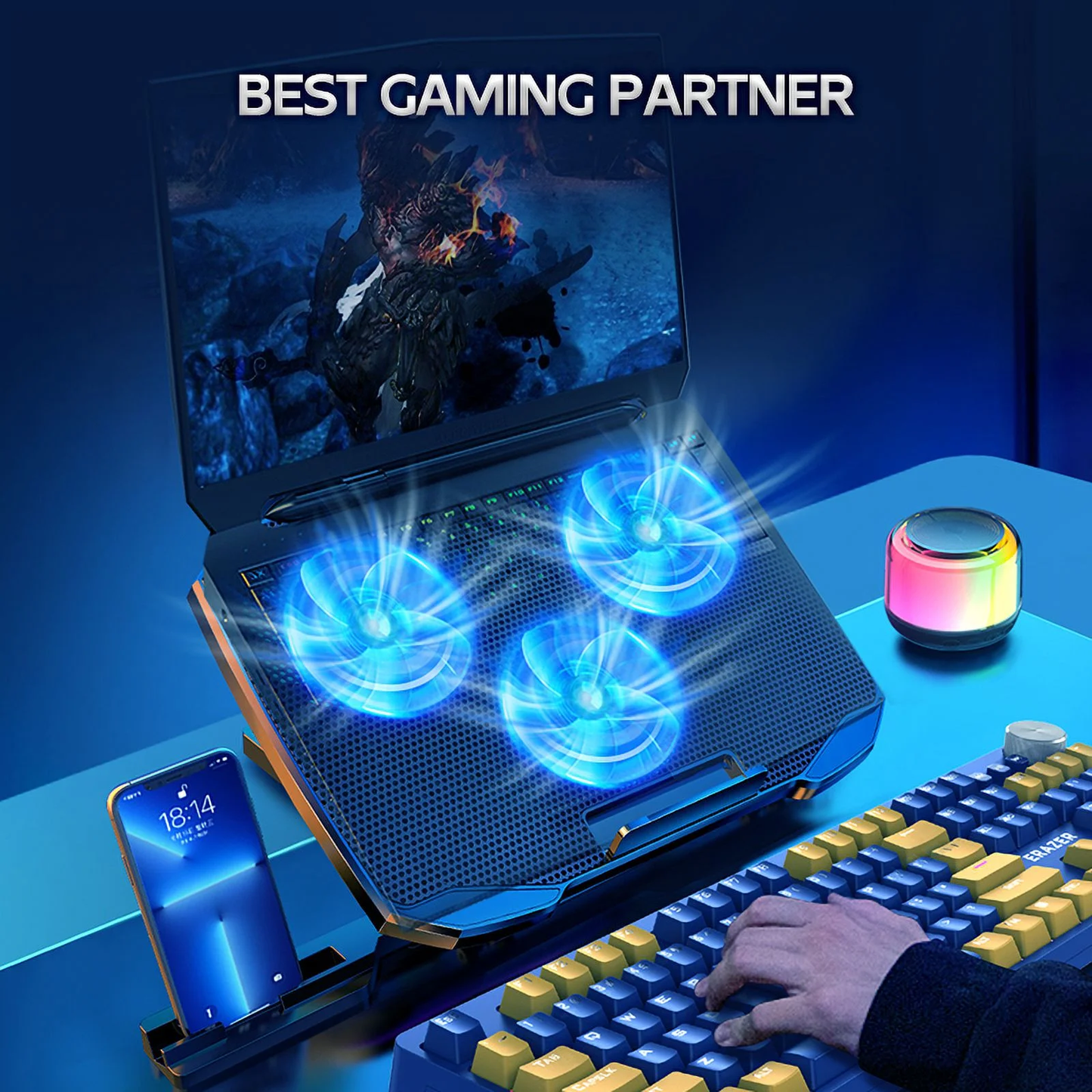 Portable Laptop Cooling Pad – Adjustable Stand with 4 Cooling Fans & LCD Display