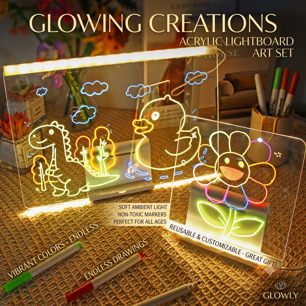 LED Acrylic Light Drawing Board for Kids – Reusable Tracing & Drawing Pad with Cartoon Practice Book