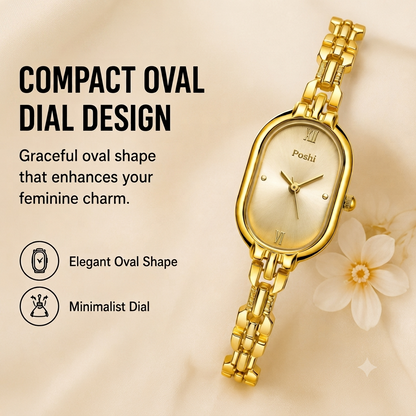 POSHI Women's Quartz Watch – Light Luxury Oval Dial Bracelet Watch