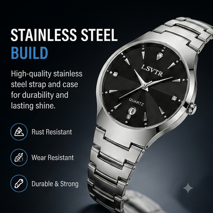 Luxury Men's Quartz Watch – Waterproof Stainless Steel Calendar Watch