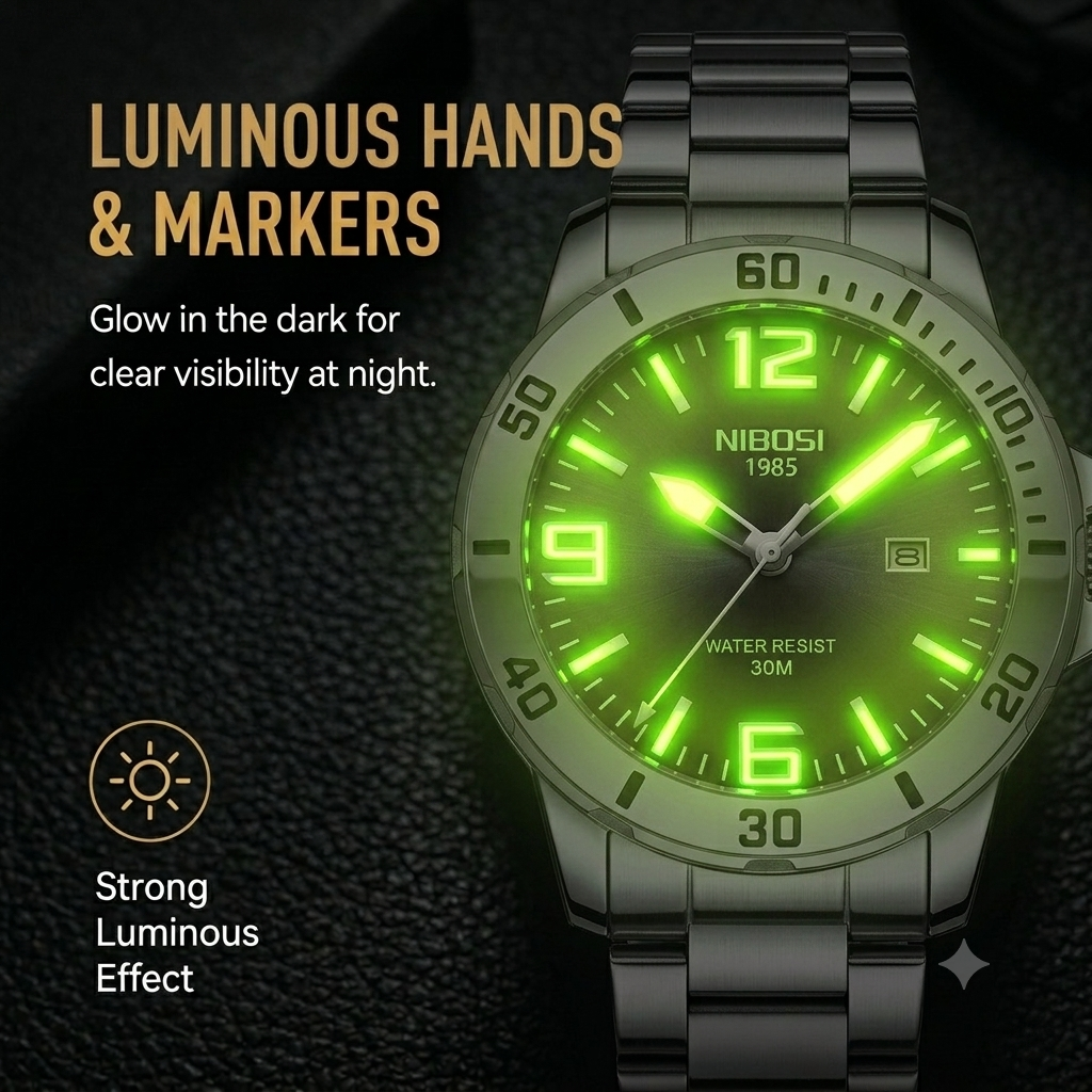 Men's Quartz Business Watch with Luminous Display & Calendar