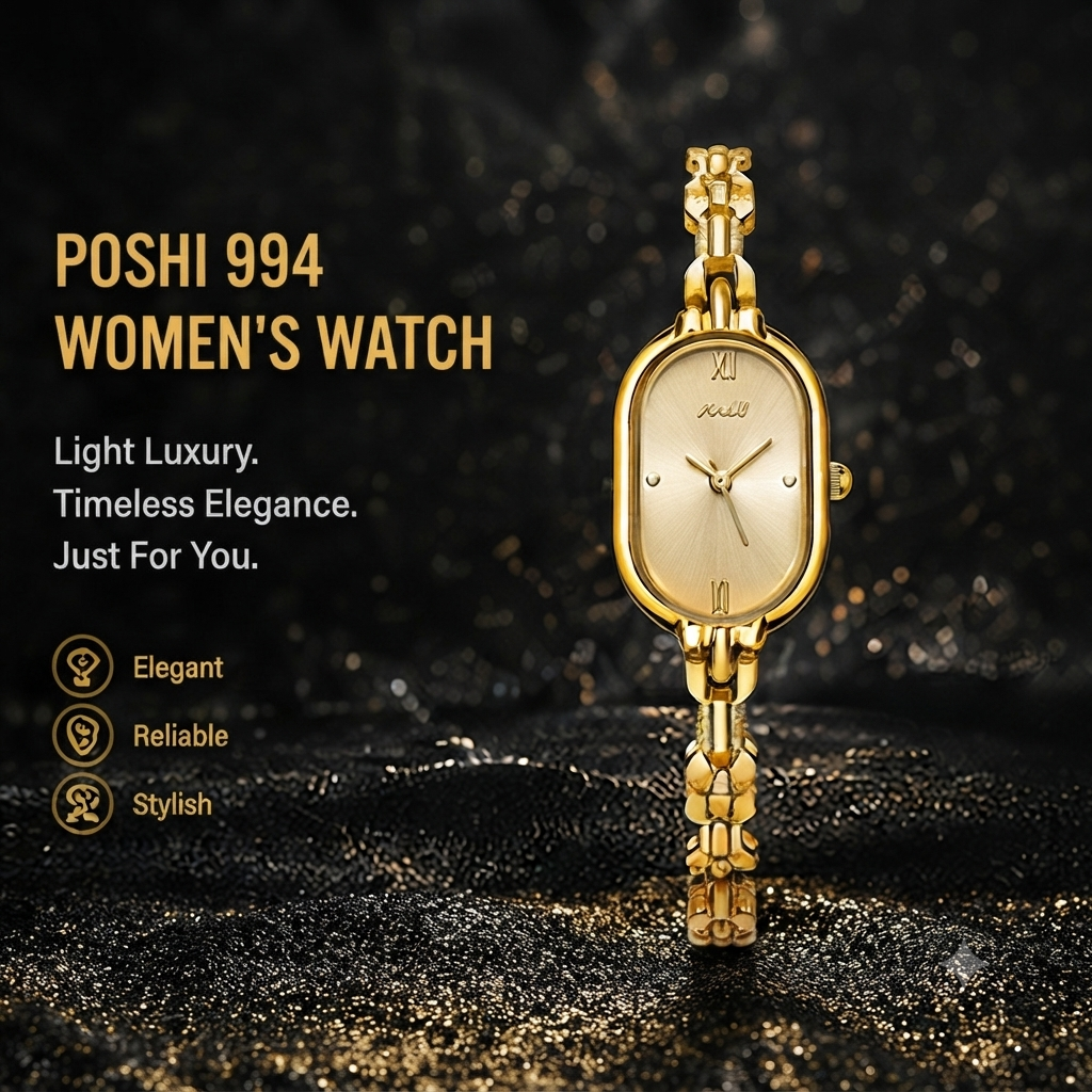 POSHI Women's Quartz Watch – Light Luxury Oval Dial Bracelet Watch