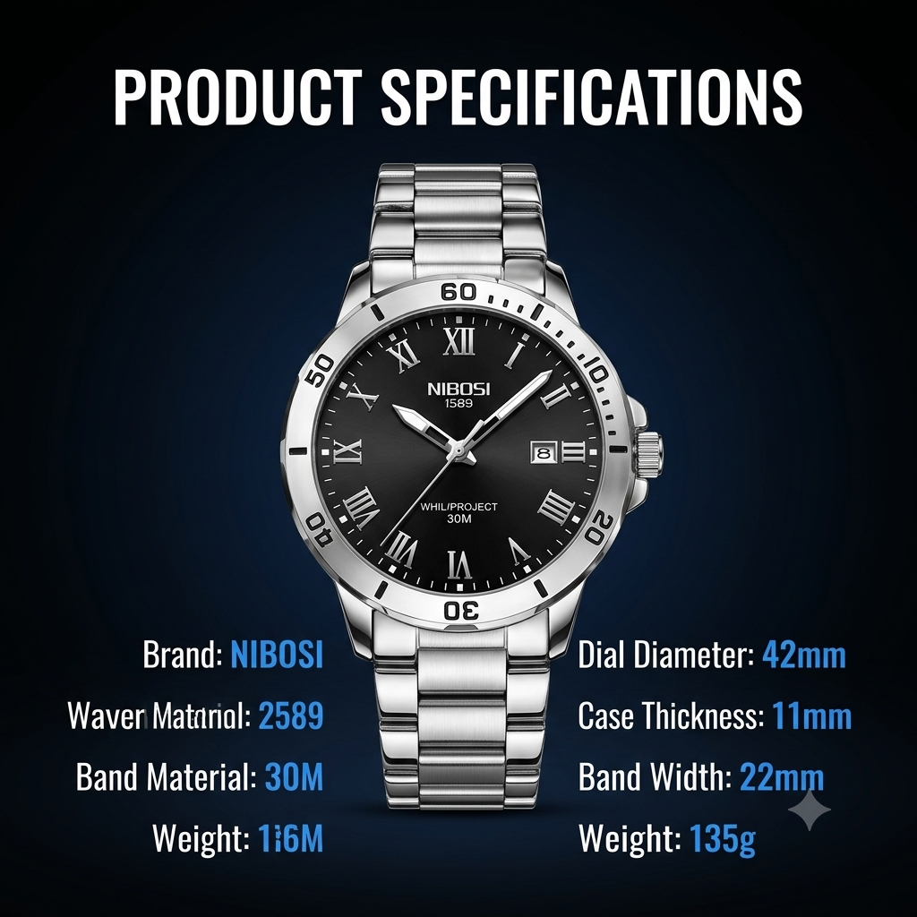 Men's Quartz Business Watch with Luminous Display & Calendar