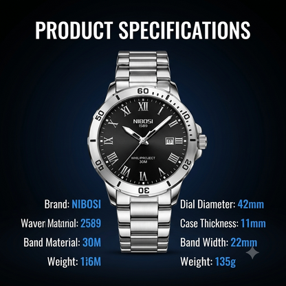 Men's Quartz Business Watch with Luminous Display & Calendar