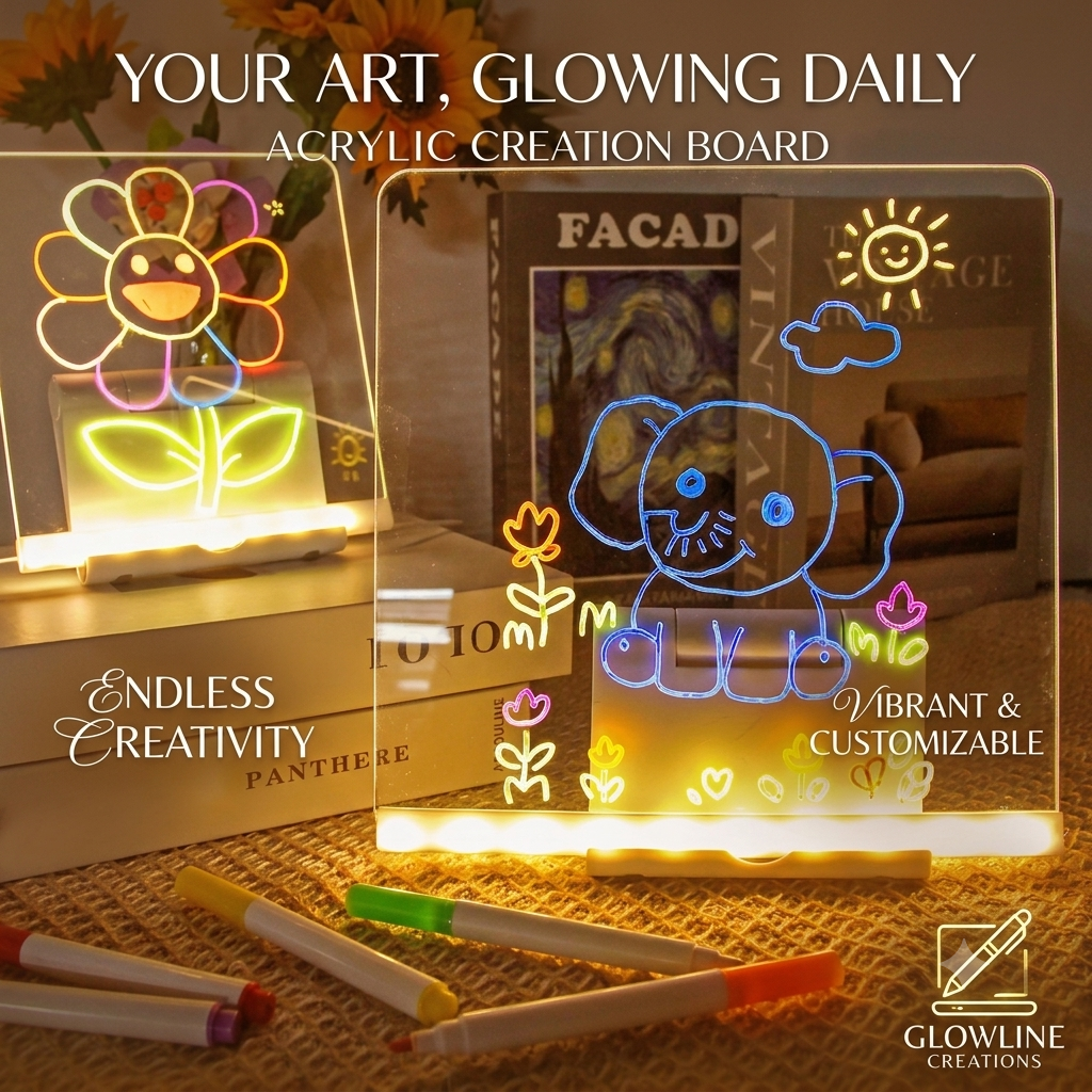 LED Acrylic Light Drawing Board for Kids – Reusable Tracing & Drawing Pad with Cartoon Practice Book