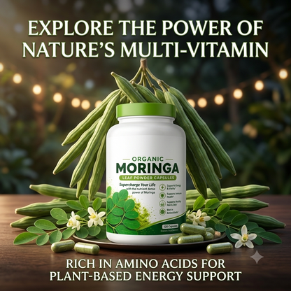 Moringa Capsules – Natural Plant-Based Multivitamin with Amino Acids for Daily Wellness Support
