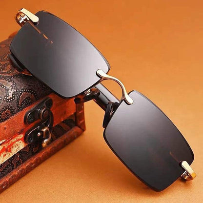 Men’s Rimless Stone-Cut Edge Sunglasses – High-End UV Protection for Driving