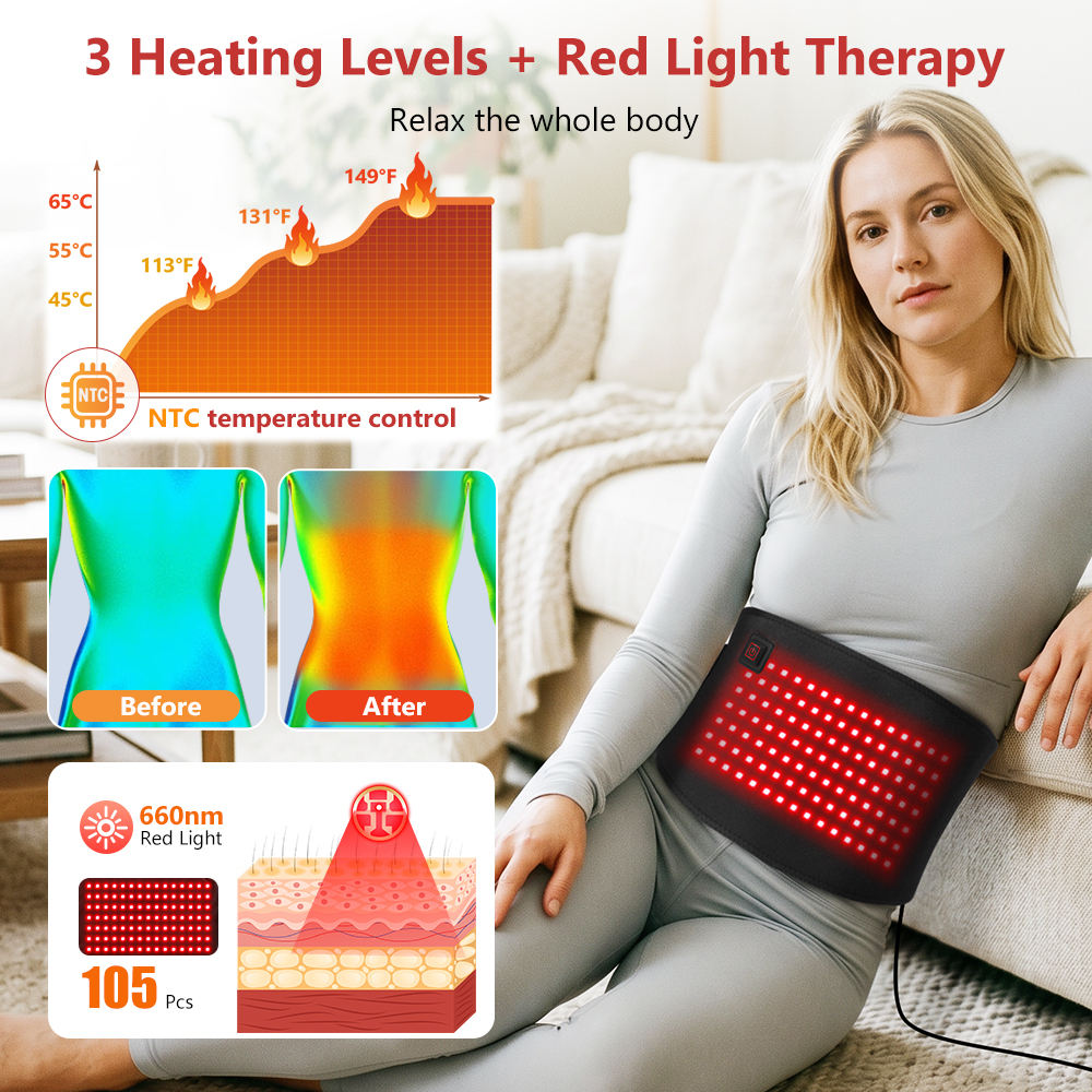 USB Powered Red Light Therapy Waist Belt with Heating Wrap