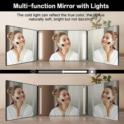 3 Sided Foldable Self Haircut Mirror – Telescopic Hangable Salon Mirror for Hair Trimming & Grooming