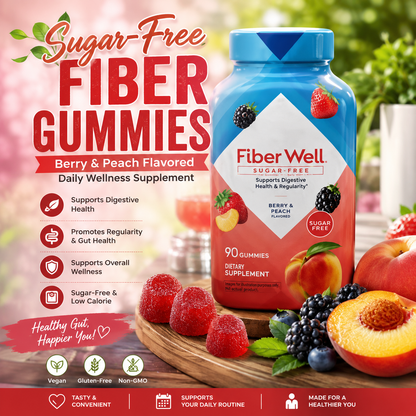 Sugar-Free Vegan Fiber Gummies – Berry & Peach Flavored Daily Wellness Supplement