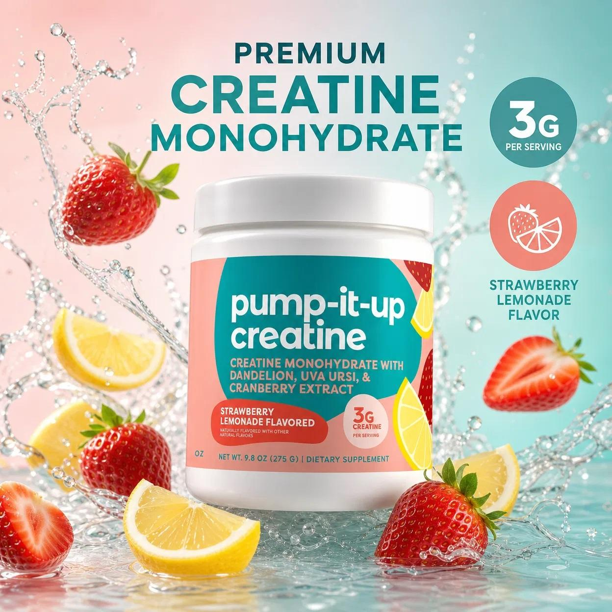 Creatine Monohydrate Powder – Strawberry Lemon Sugar-Free Sports Nutrition Supplement