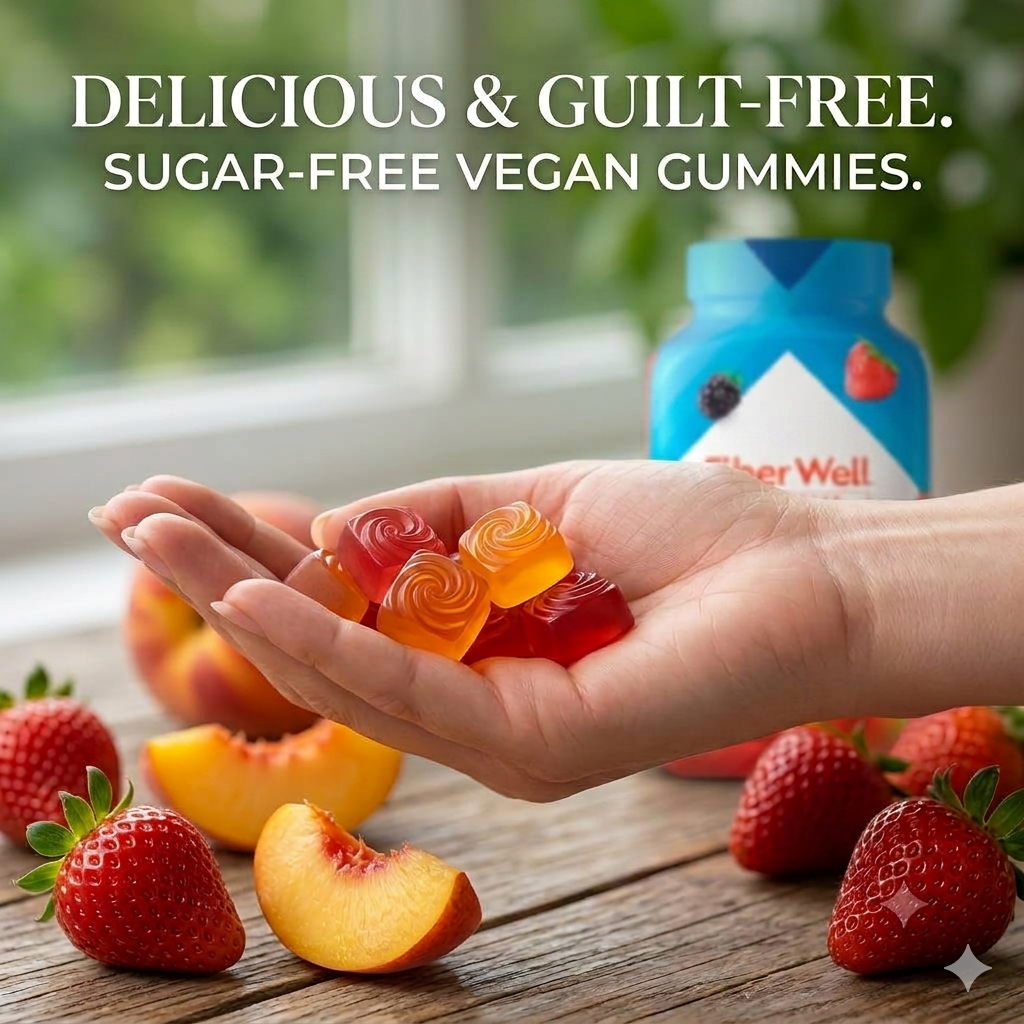 Sugar-Free Vegan Fiber Gummies – Berry & Peach Flavored Daily Wellness Supplement