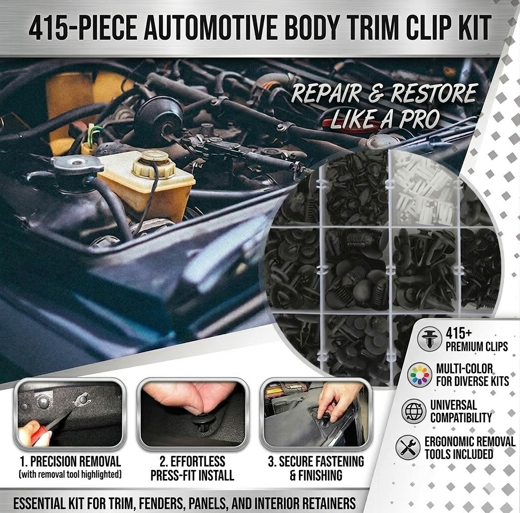 Car Trim Panel Clip Kit – 415pcs Plastic Button Clips with Tools