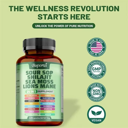 24 in 1 Superfood Capsules – Immune, Gut & Brain Support Blend