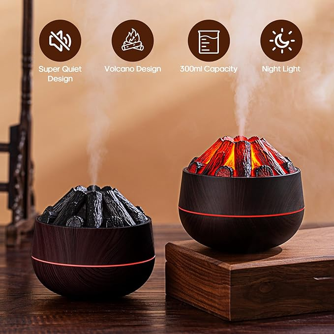 Volcano Flame Humidifier – Aroma Diffuser & LED Air Moisturizer