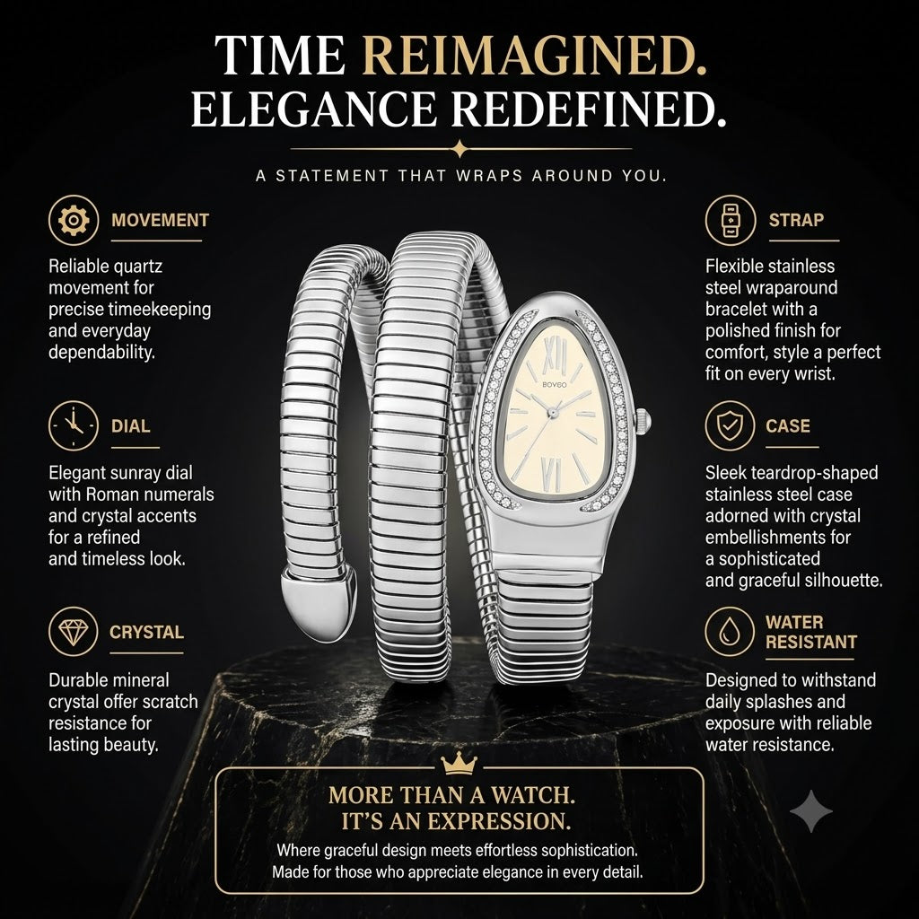 Women's Snake Head Quartz Watch – Luxury Diamond Accent Elastic Band Fashion Timepiece