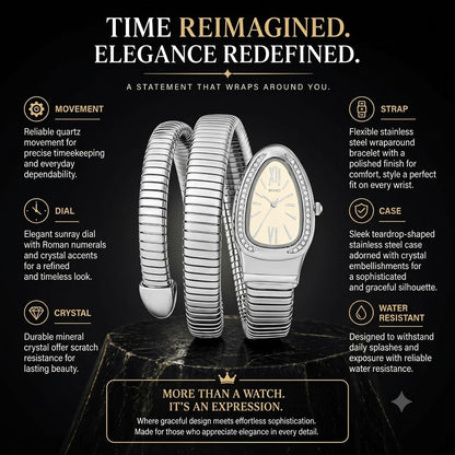 Women's Snake Head Quartz Watch – Luxury Diamond Accent Elastic Band Fashion Timepiece