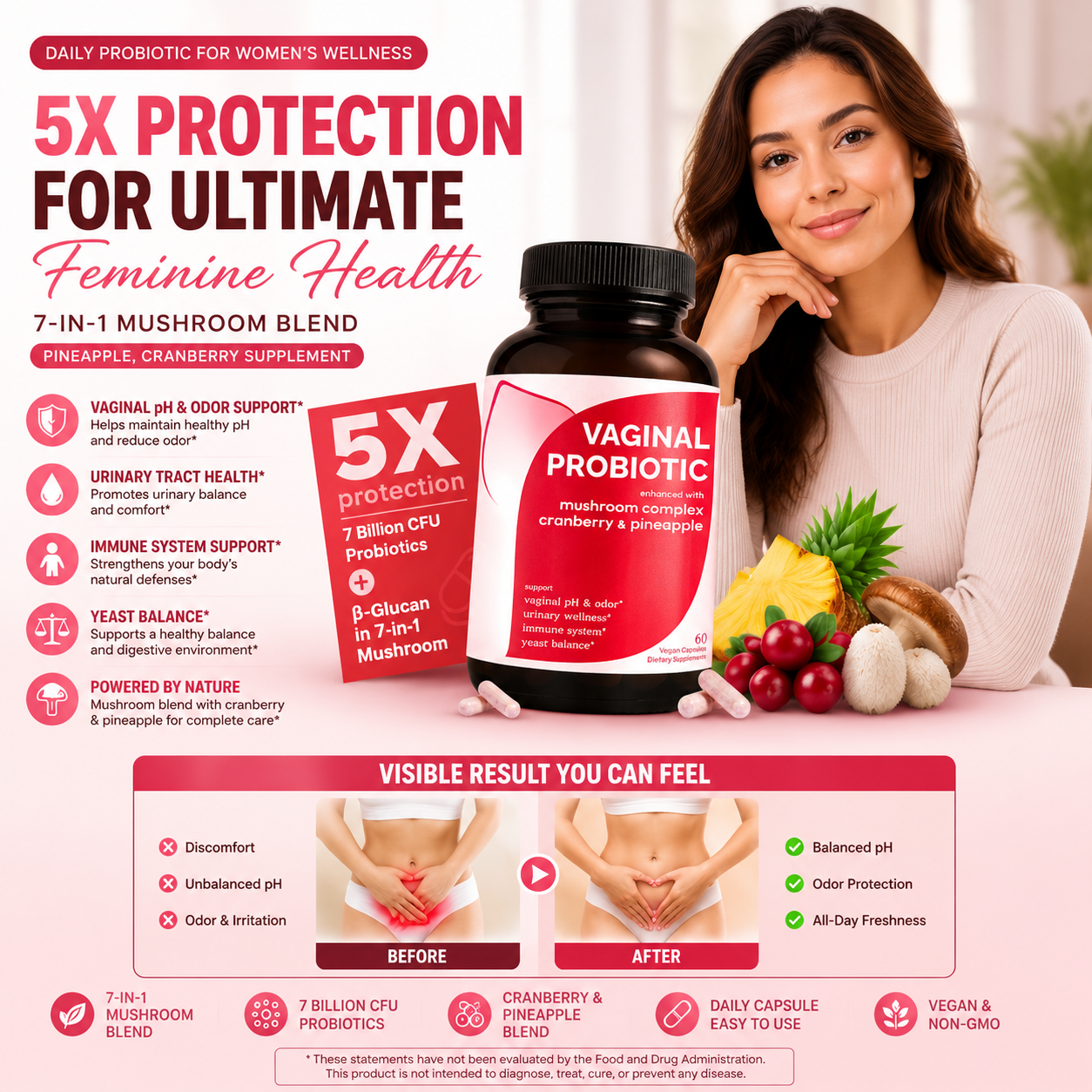 Women's 7 in 1 Mushroom Blend Pineapple, Cranberry Supplement